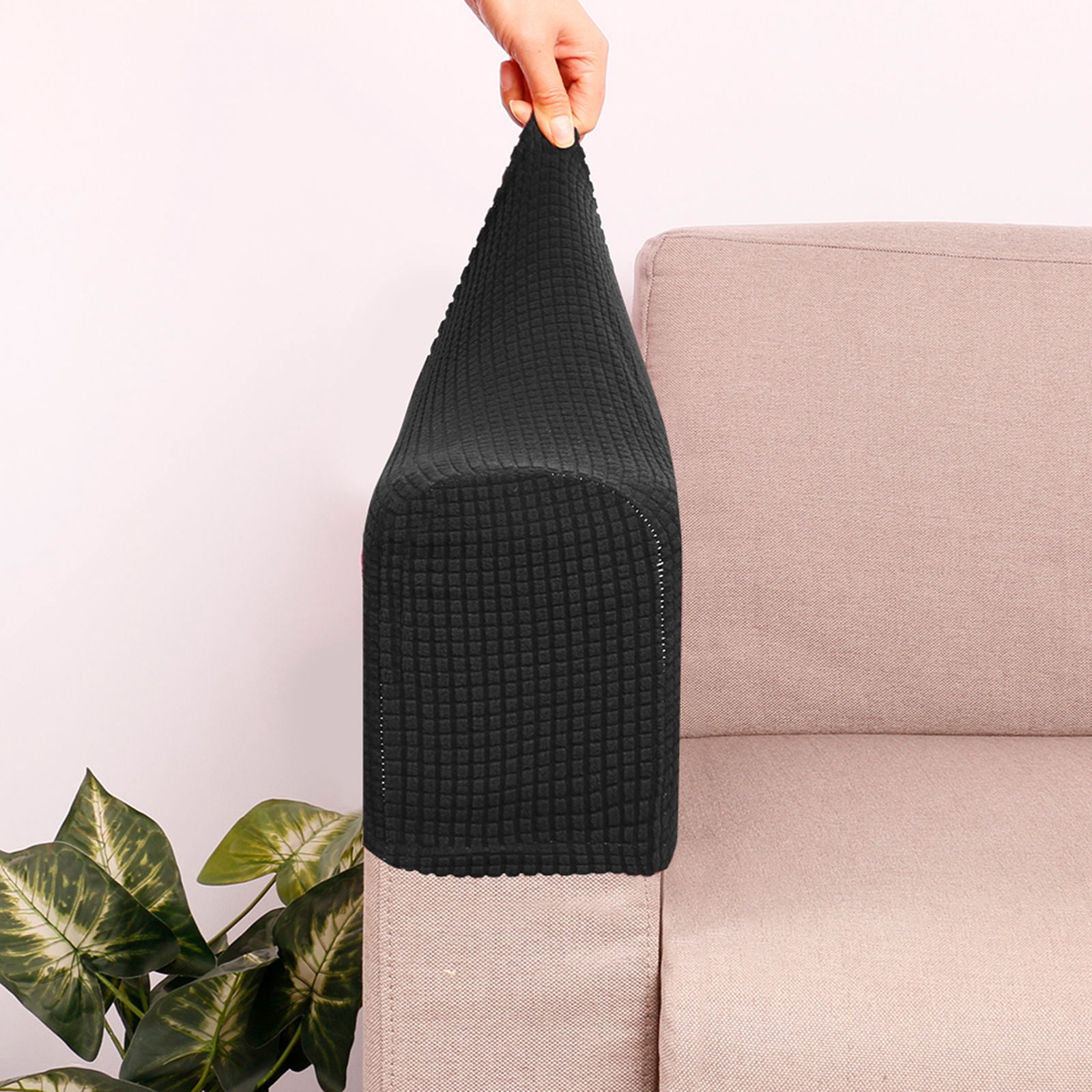 Stretch Armrest Covers, Anti-Slip Couch Arm Cover Washable Armchair Slipcover for Recliner Sofa Sofa Arm Protector Furniture Protector for Pets-black-2 pcs
