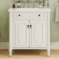 thumbnail image 2 of Euroco 31" Vintage Bathroom Vanity with Sink, Rustic Bathroom Cabinet with Soft Close Doors and Adjustable Shelf, Curved Profile Design, Rubber Wood Legs, White, 2 of 9