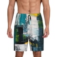 thumbnail image 1 of Balery Abstract Brushstrokes Green Blue Pantalones cortos de pijama de punto de algodón para hombre con cinturilla y bolsillos-X-Large, 1 of 6