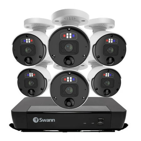 Swann - Pro Enforcer 8-Channel, 6-Bullet Camera Indoor/Outdoor PoE Wired 4K UHD 2TB HDD NVR Security Surveillance System - White