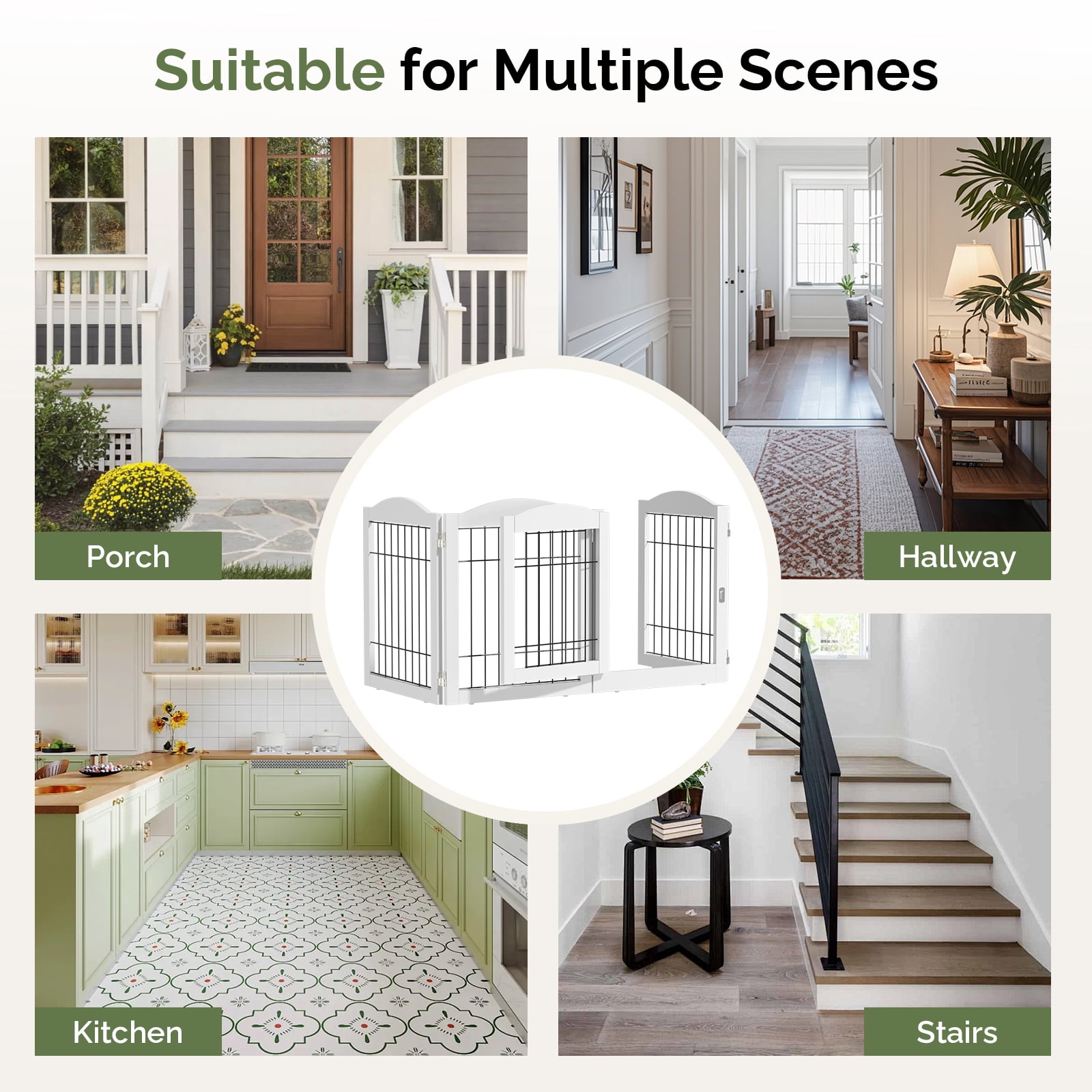 UBesGoo 4-Panel Adjustable Dog Gate, Freestanding No-Drill Safety Fence for Baby & Pet, White