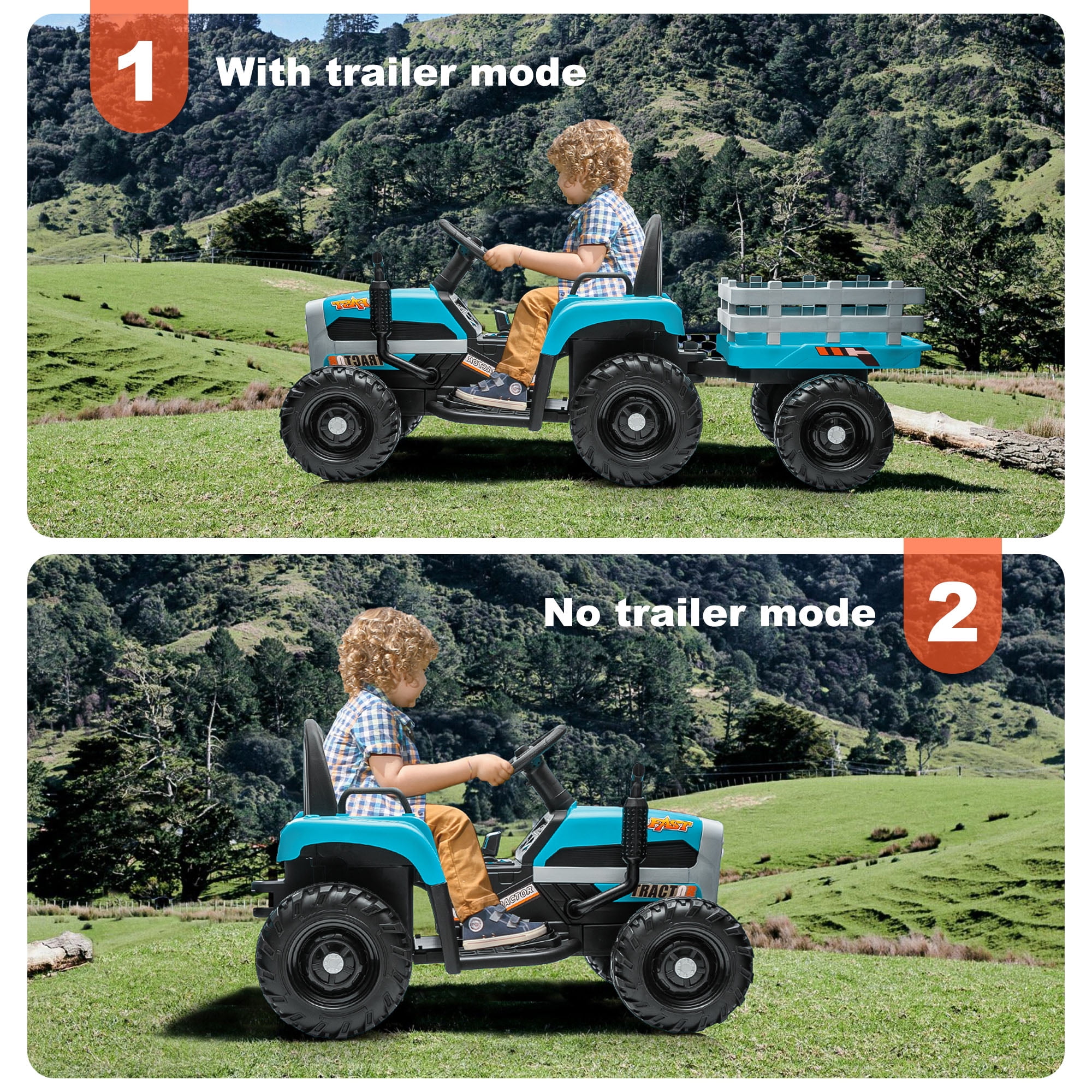 CIPACHO 12v Battery-Powered Kids Toy Tractor with Trailer and 3-Gear-Shift Ground Loader Ride On with USB&Bluetooth Audio Functions, Blue CIPACHO 12v Battery-Powered Kids Toy Tractor with Trailer and 3-Gear-Shift Ground Loader Ride On with USB&Bluetooth Audio Functions, Blue