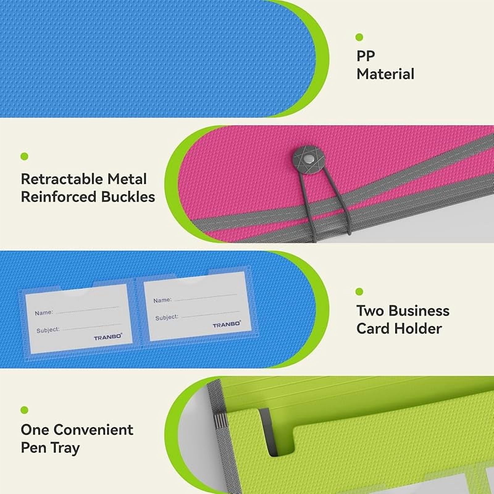 3 Pack Expanding File Folder Organizer Poly Pockets A4/Letter Size, Plastic Expandable File Wallet/Colorful Document Folder with Elastic Closure, Premium Accordion File Pouch, 2 Card Holder