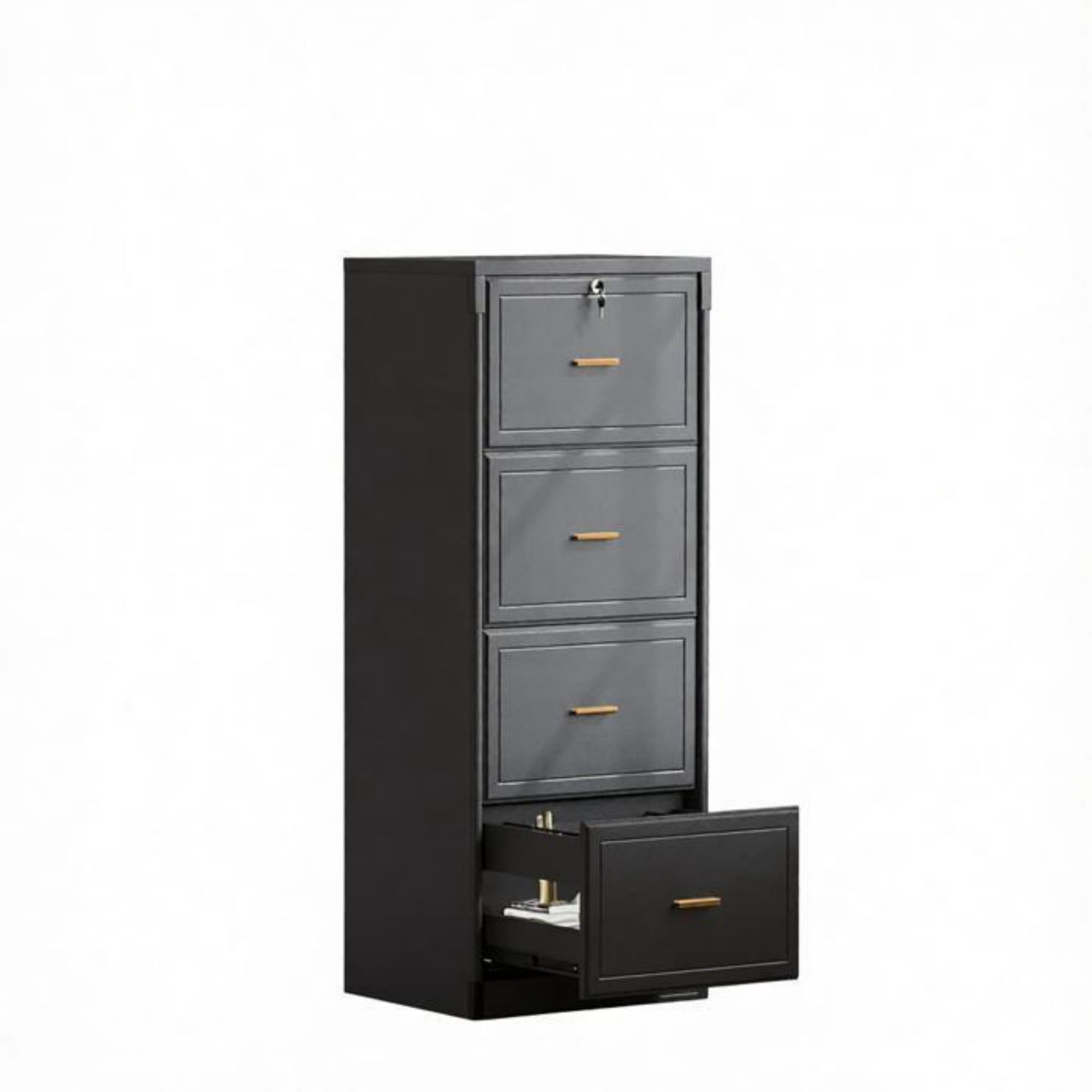 Astoutdoor 4-Drawer Vertical Filing Cabinet, MDF, 54.92 in Long, Black Linen Finish