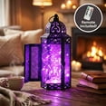 thumbnail image 4 of Moroccan Metal Candle Lantern Holder with LED Fairy String Lights, Medium, White, 4 of 13