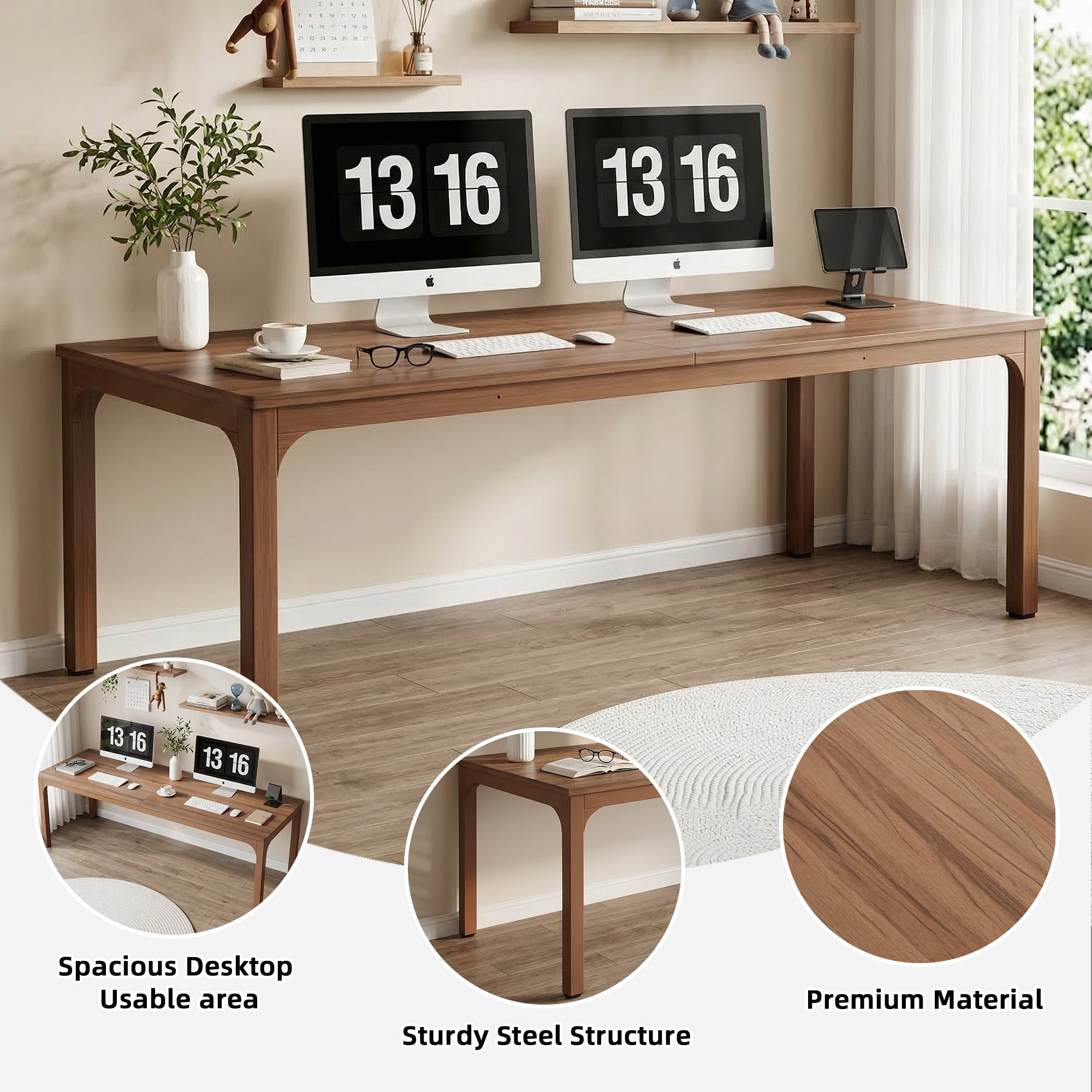 MAYEERTY 78.7" Extra Long Industrial Double Workstation Desk, 2-Person Home Office Desk with Heavy-Duty Metal Frame, 200lbs Capacity MDF Tabletop