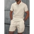 thumbnail image 4 of Men'S Half Zip for . Short Sleeve Shirt and Drawstring Shorts Two Piece Outfit Khaki XXXL, 4 of 6