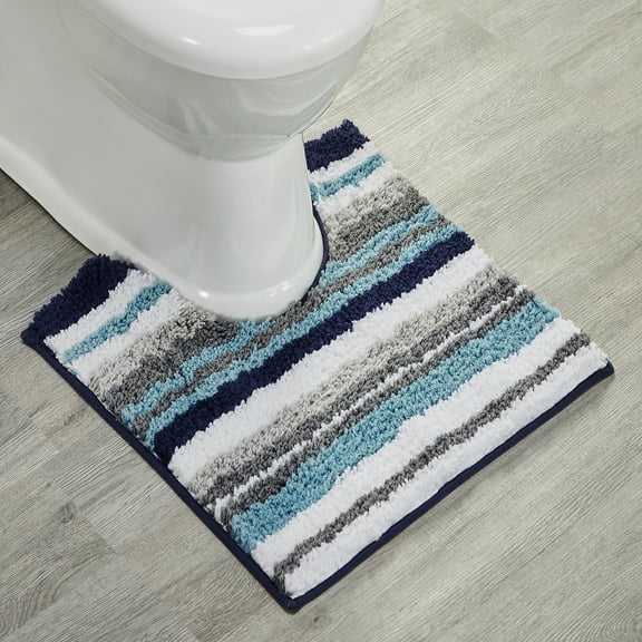 Better Trends 20" x 20" U-Shape Toilet Rug, 100% Polyester Non Reversible Tufted Bathroom Rug, Contour Mat, Water Absorbent, Machine Washable, Toilet Base Rug Griffie Collection - Blue