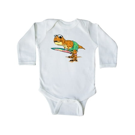 

Inktastic Tyrannosaurus Rex with Surf Board Gift Baby Boy or Baby Girl Long Sleeve Bodysuit