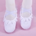 thumbnail image 3 of TFEOQRY Kids Lace Trim Ballet Shoes Soft Split Sole Elastic Straps Canvas Dance Slippers, 3 of 9