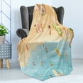 thumbnail image 4 of Graphic Beach Soft Flannel Fleece Throw Blanket, Summer Aerial View Cartoon Coast People Having Fun at Sea and Shore, Cozy Plush for Indoor and Outdoor Use, 70" x 90", Multicolor, by Ambesonne, 4 of 5