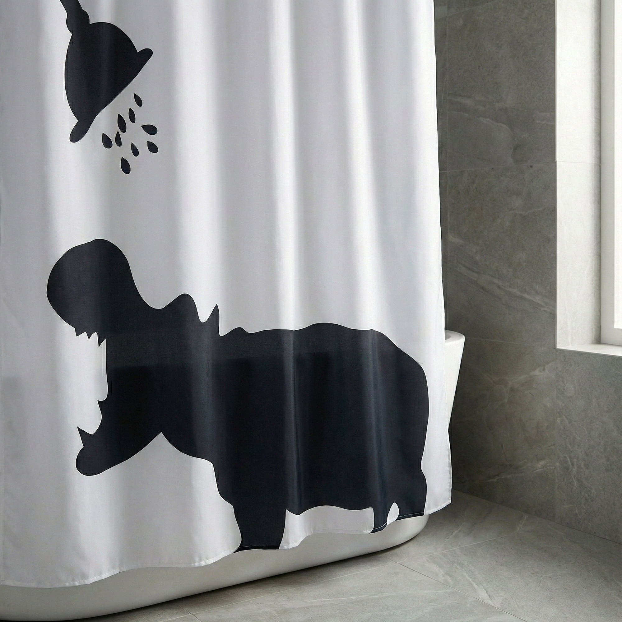Unique Bargains Shower Curtain Waterproof Bath Shower Curtain Sets Black Rhino 71"W x 71"L