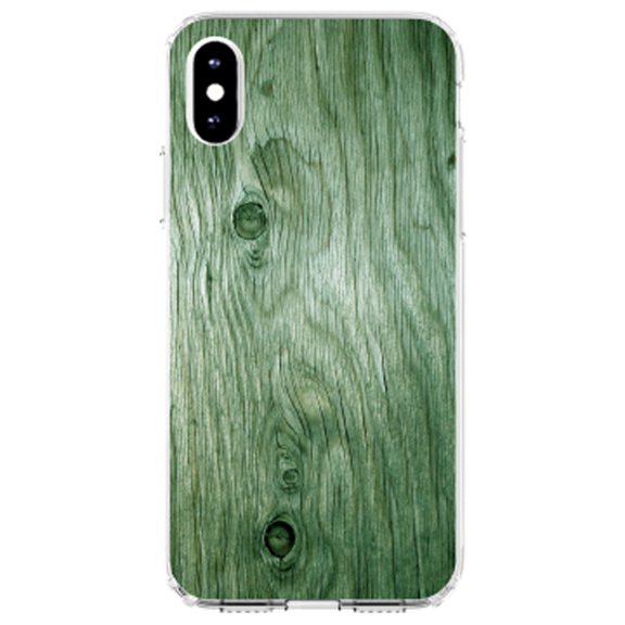 DistinctInk Clear Shockproof Hybrid Case for iPhone XS Max (6.5" Screen) - TPU Bumper, Acrylic Back, Tempered Glass Screen Protector - Green Weathered Wood Grain Print - Printed Wood Grain Image