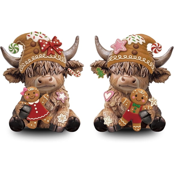 2 Pcs Valentine's Day Highland Cow Figurines Love Heart Rose Highland Cow Gnomes Scottish Resin Statue Calf Lovers Romantic Gifts for Valentines Home Kitchen Office Tiered Tray Table Easter Decora