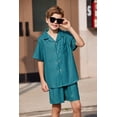 thumbnail image 3 of Arshiner Boys 2 Pieces Summer Beach Outfits Short Sleeve Button Down Shirts and Shorts Vacation Texture Sets for Kids, 3 of 6