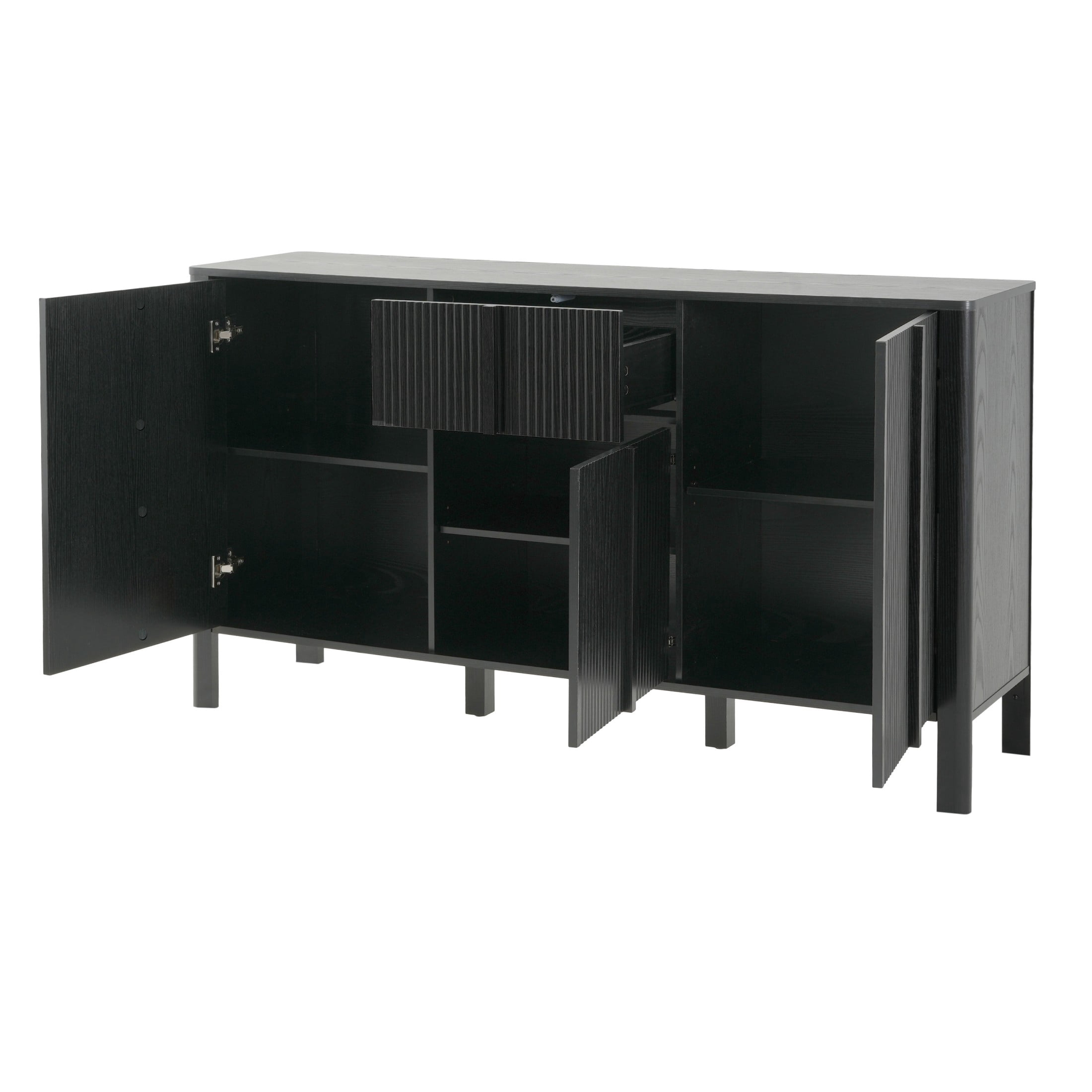 Christopher Knight Home 59" Modern Fluted Sideboard Storage Cabinet with 3 Doors and Drawer, Black