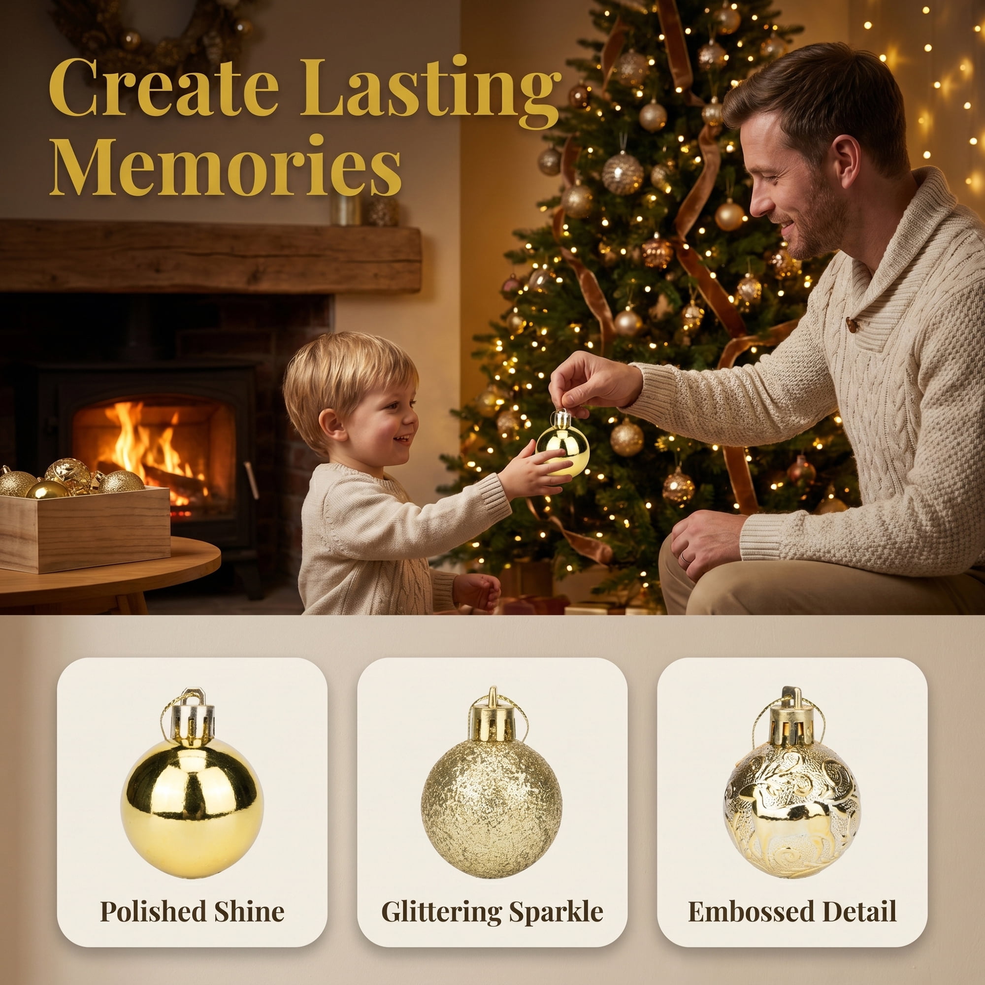 Unique Bargains 12Pcs Christmas Tree Ornaments Hanging Baubles Shatterproof Gold 1.6"