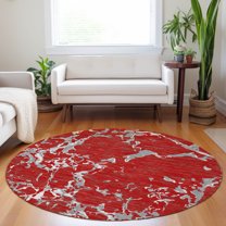 Addison Rugs Chantille Indoor/Outdoor Transitional Stripes Red Washable Round Rug, 8' x 8'