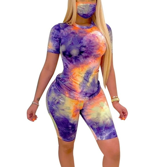 Akmipoem Womens Outfits Sets Summer Two Piece Biker Short Sets Tie Dye Yoga Track Suit