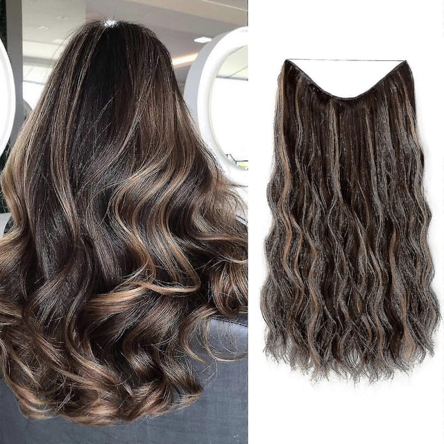 Extensions de Cheveux Invisibles Fil Ondulé Bouclé Longs Postiches Synthétiques pour Femmes Bandeau Réglable