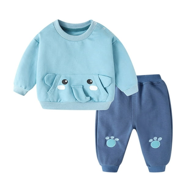 Gibobby Conjunto de Bebé A niños pequeños Niños pequeños Bebés Niños Niñass Manga larga Animales de dibujos animados lindos Sudadera Pullover Tops Pantalones d(Azul claro, 2-3 Años)