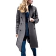 thumbnail image 4 of HBFAGFB Trench Coat for Women Winter Ladies Slim Long Overcoat Simple Versatile Windbreak Grey Size 3XL, 4 of 6