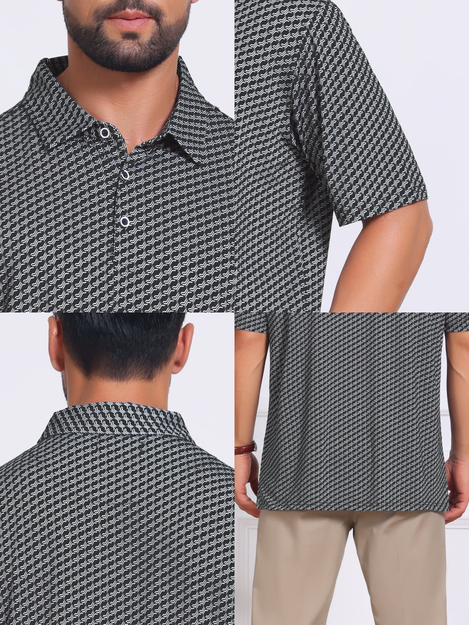 DARING DIVA Men's Printed Short Sleeve Lightweight Breathable Polo Shirts XL Dark Gray