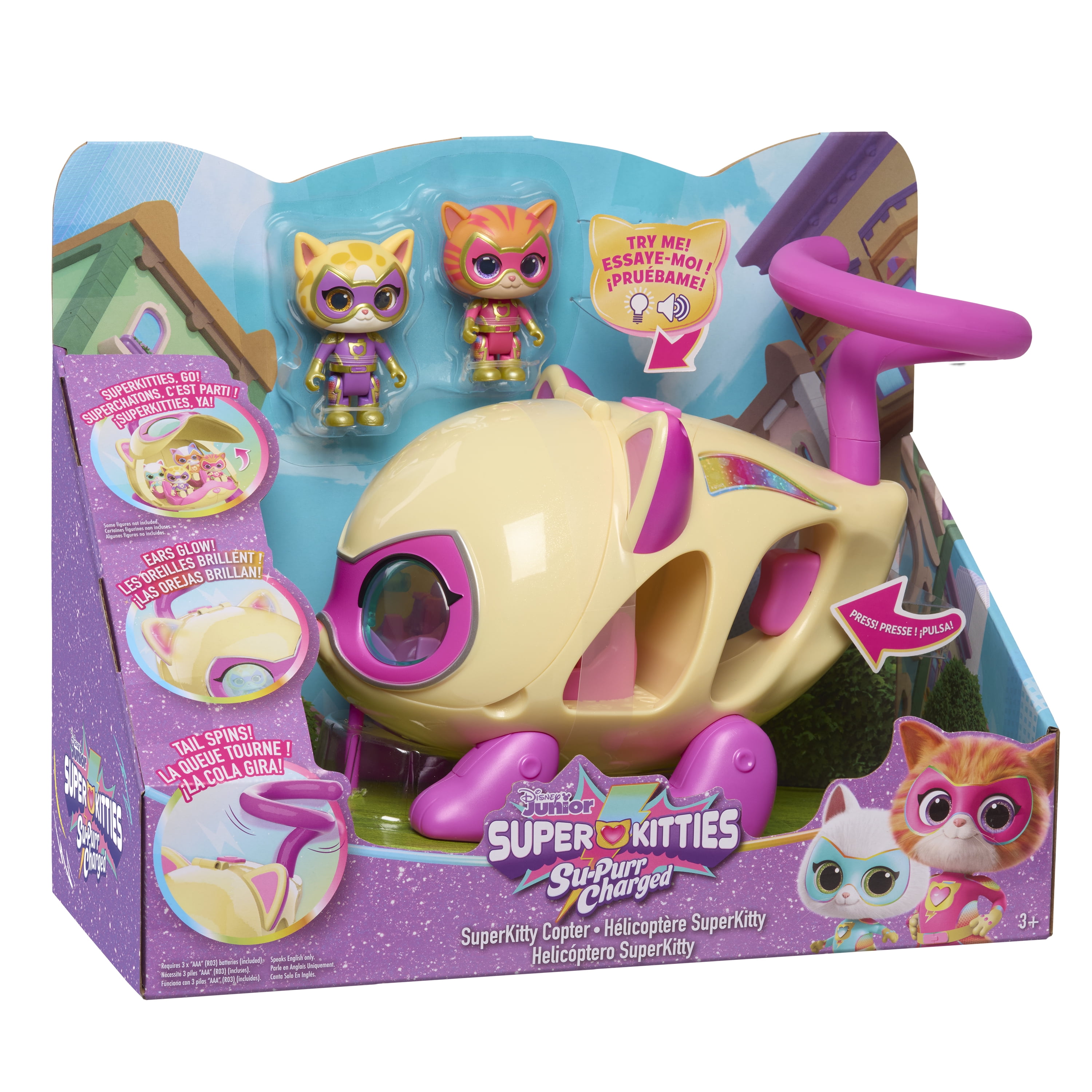 Hélicoptère SuperChatons de Disney Junior avec effets sonores et lumineux, 3 accessoires, figurines articulées, jouets pour enfants de 3 ans et plus par Just Play DISNEY SK KITTY- COPTER