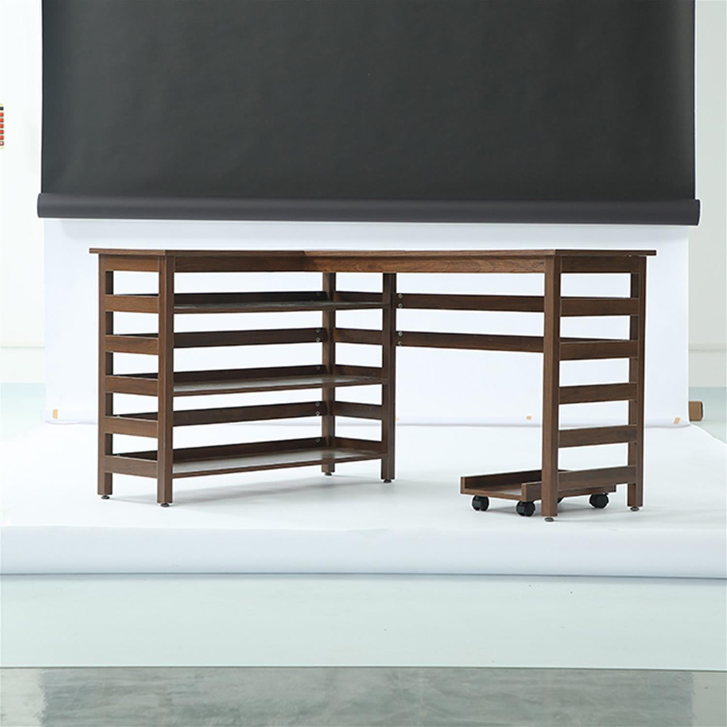 Demi Bonn L-Shaped Executive Desk, 53" Corner Office Desk with 4-Tier Storage Shelf for Home Living Room, Office, Brown