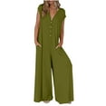 thumbnail image 2 of Riforla Women's 2024 Summer Cap Sleeve Jumpsuits Deep V Neck Button Wide Leg Pants Rompers Summer Jumpsuits Green XXL, 2 of 9