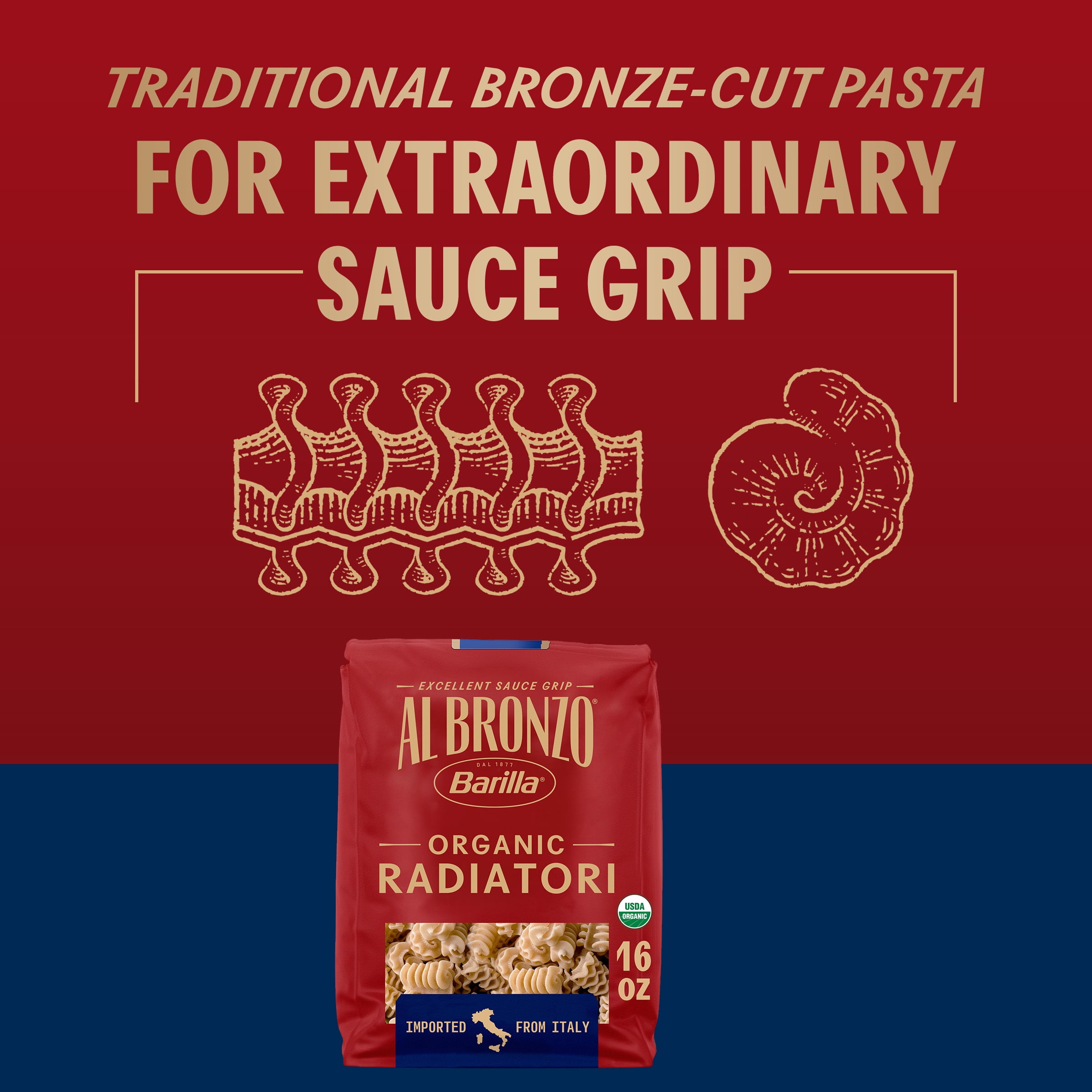 Al Bronzo by Barilla Organic Radiatori Pasta, Bronze Cut Pasta, 16oz.
