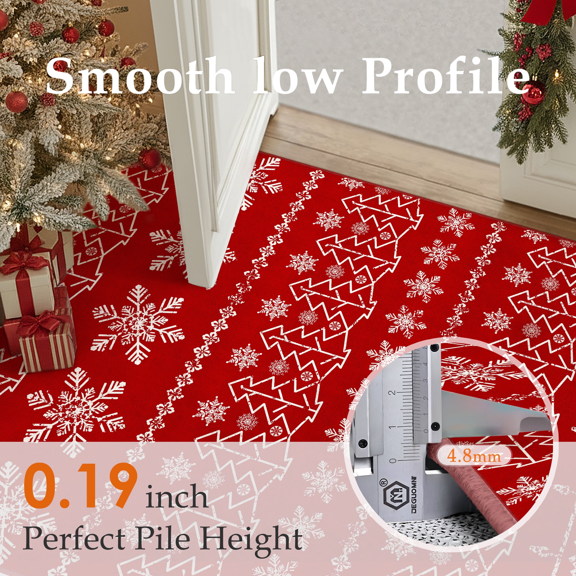 BERTHMEER 2'X6' Christmas Runner Rug Red Hallway Runner for Indoor Entryway Entrance Hallway Kitchen Soft Washable Non-slip Snowflake Rug,Red