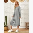 thumbnail image 5 of Women's Lounge Dress Long Sleeve Midi Long Dress Loose Casual Side Slit Dresses Pocket, 5 of 7