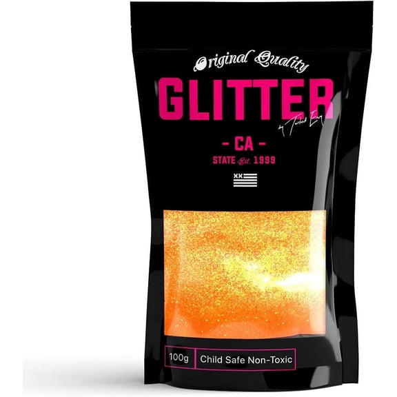 Fluorescent Orange Premium Glitter Multi Purpose Dust Powder 100g / 3.5oz for use with Arts & Crafts Wine Glass Decoration Weddings Cards Flowers Cosmetic Face Body Nails