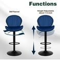 thumbnail image 4 of Modern Bar Stools Set of 3, Velvet Height Adjustable Swivel Barstools, Armless Kitchen Island Counter Chairs with Back & Footrest, Blue, 4 of 7