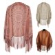 thumbnail image 4 of Poncho holgado con flecos de ante para mujer - Chal abierto con estampado perforado, tejido de poliéster, talla única, elegantes flecos para llevar en ocasiones informales, en la playa y en festivales, 4 of 5
