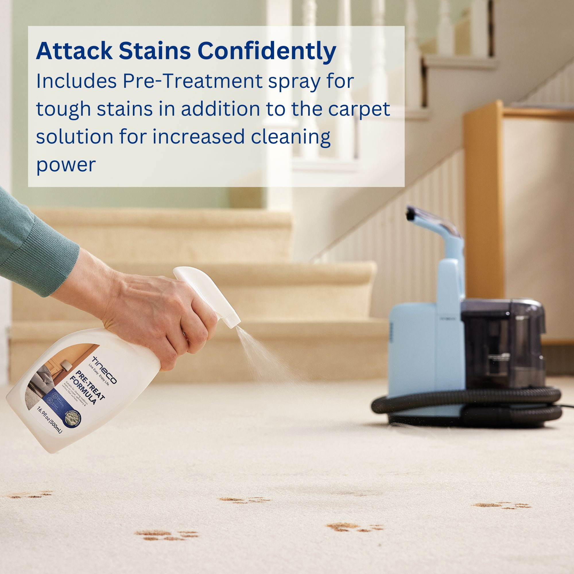 Tineco GO Spot Deep Carpet Cleaner, For Carpet & Upholstery, Ideal for Rugs and Stairs, Includes Carpet Solution & Pre-Treatment Spray (SC051000US)