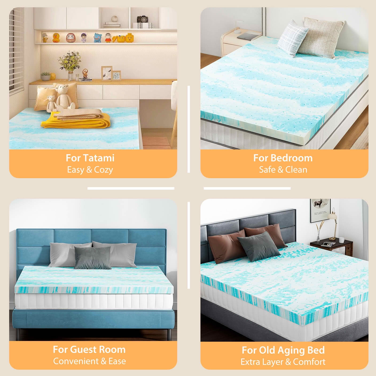 MAYEERTY Cooling Gel Memory Foam Mattress Topper, Pressure Relief Breathable Comfort Bed Topper