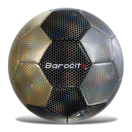 Barocity Mix Silver Black Gold Soccer Ball- Premium Size 3 with Reflective Iridescent Rainbow Hex Pattern Boys and Girls Kids for Indoor and Outdoor Playtime