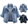 thumbnail image 1 of Vestes en Jean Bleues Femmes Veste en Jean Courte Décontractée Manches 3/4 Veste en Jean BU1 TTTG, 1 of 7