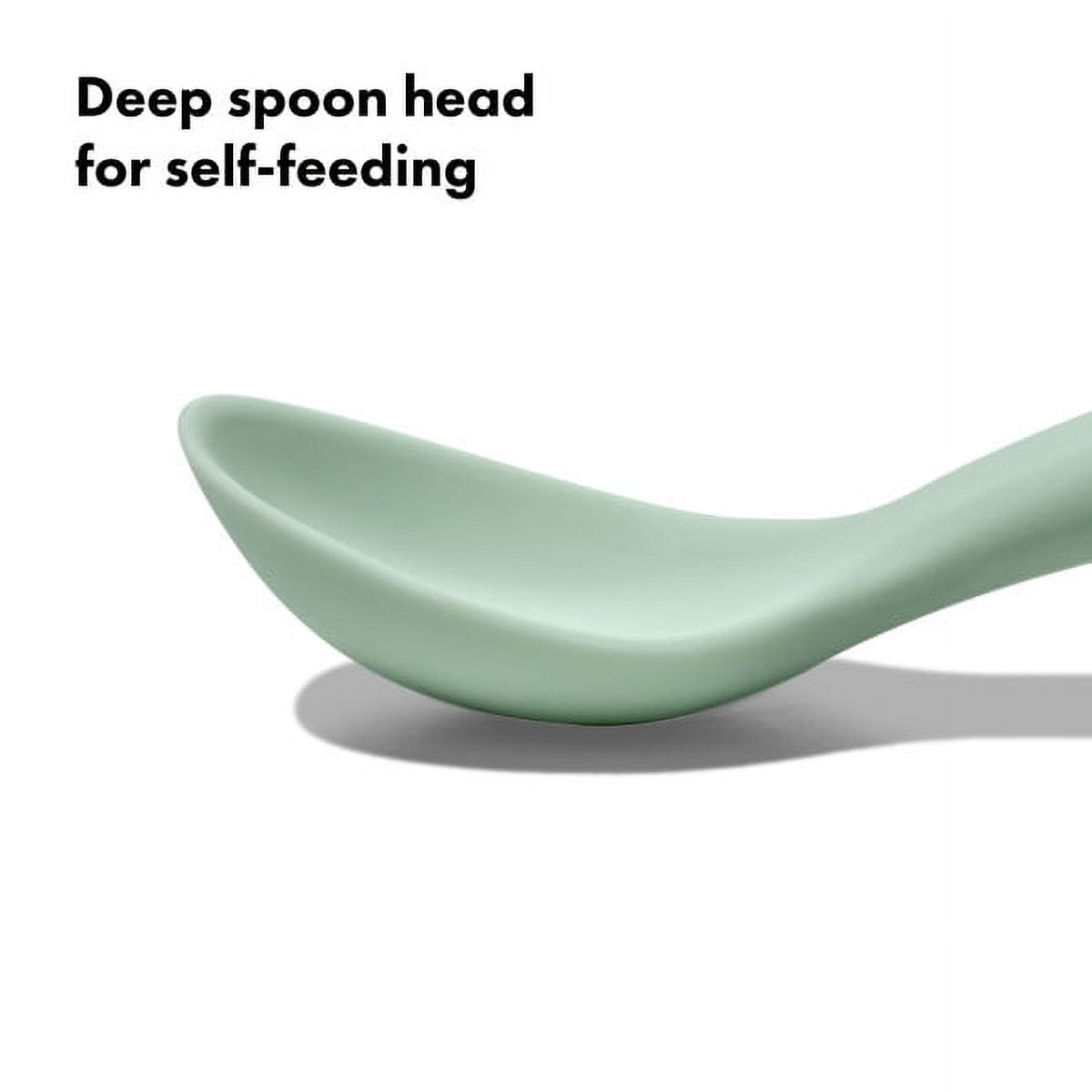 OXO Tot Baby Silicone Spoon 2-Piece Set, for ages 6+ Months, Opal and Dusk