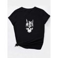 thumbnail image 3 of Camisetas divertidas para mujer, con estampado de animales, manga corta, cuello redondo, para verano, casual, holgadas, ligerasSkull Hand Print T-shirt, Short Sleeve Crew Neck Casual Top For Summer, 3 of 8