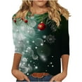 thumbnail image 2 of Craaazy Christmas Shirts Women's Comfortable Crew-Neck 3/4 Sleeve Blouses Cute Christmas Prints Casual T-shirt Xmas Tree Pullover Gifts, 2 of 5