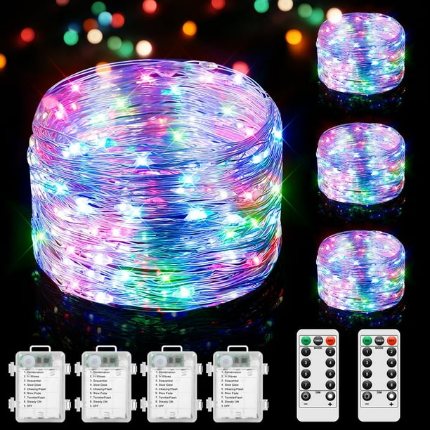 Fairy Lights Lakumu 100 LED, funciona con pilas, 10 m, paquete de 4