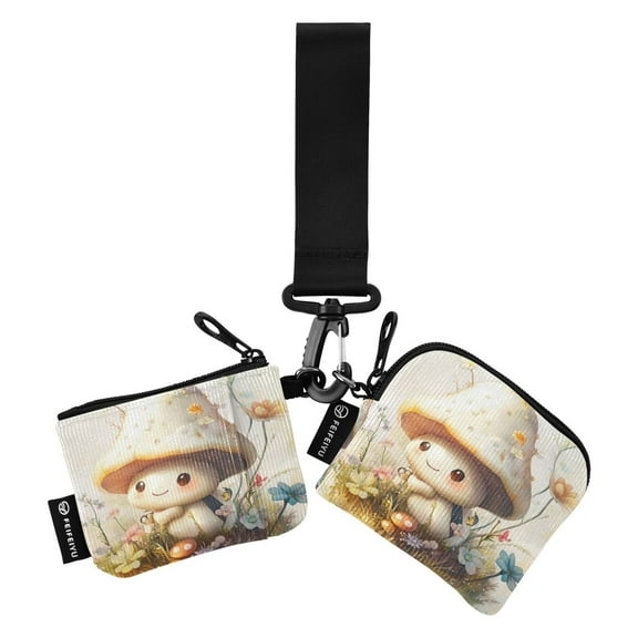 Portable Coin Purse Two 4.13x4.13 Iinches 4.13x3.5 Inches Wrist Coin Purse Keys Coin Purse Portable Women's Purse Little Mushroom