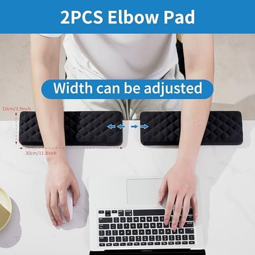 Quivanta L-Shaped Desk Elbow Pad for Desk, Memory Foam Elbow Support Padding with Non-Slip, 2-Piece Ergonomic Desk Edge Cushion, Wrist Comfort Support for Office Home (Diamond Black)