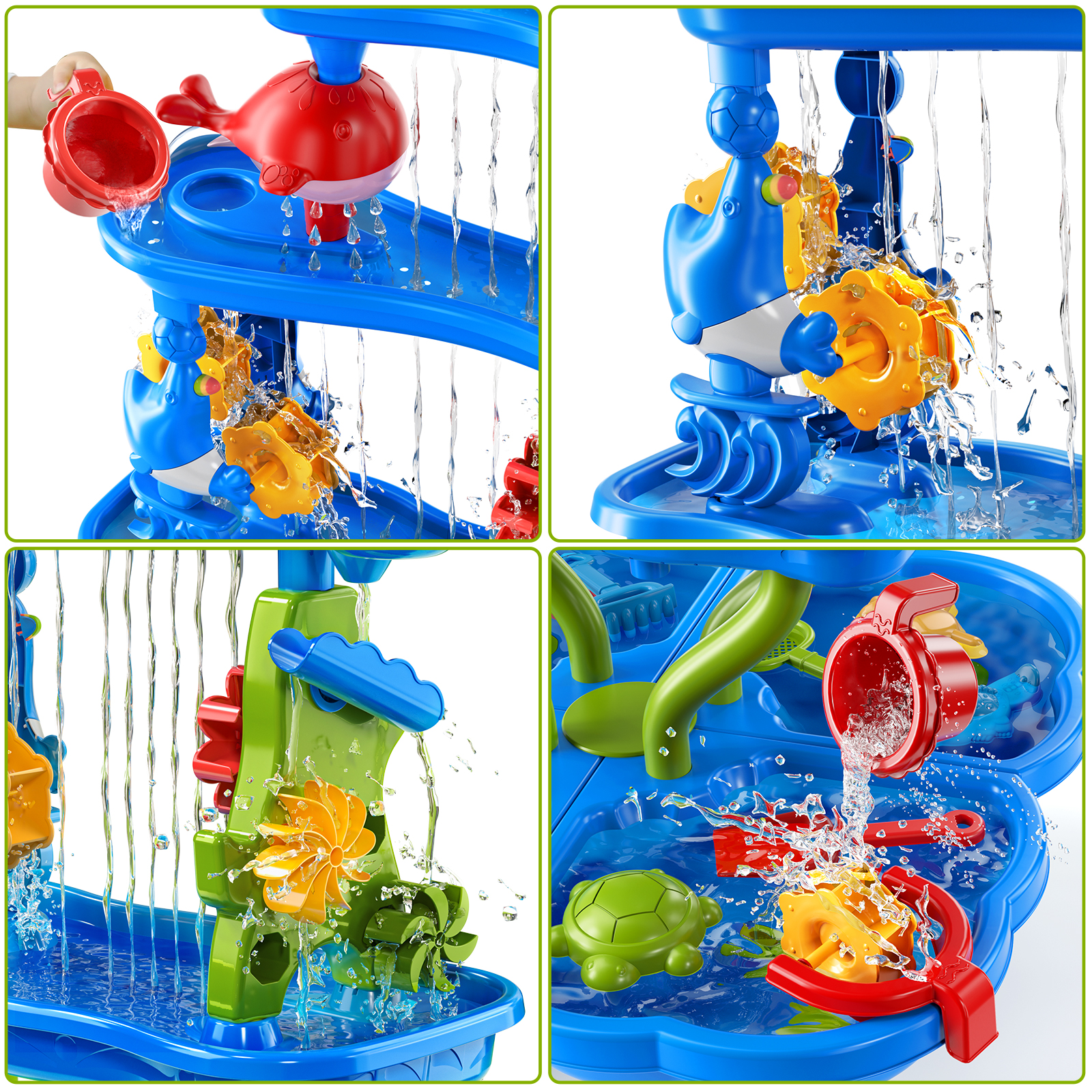 ConeWhale Sand Water Table for Toddlers 3-5 Outdoor Backyard Summer Multi-Tier Waterfall 32.3 x 22.8 x 22.8 Inch