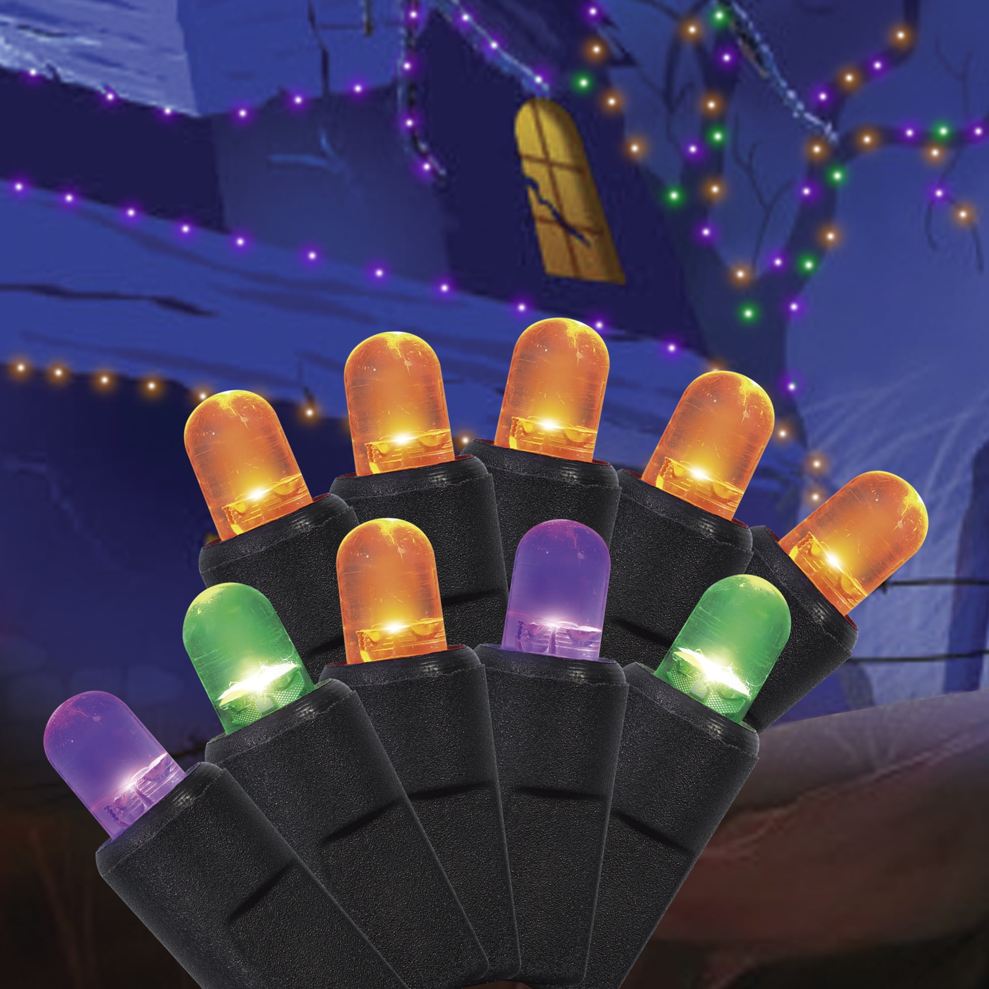 Orange and Multicolor Lights, 100CT, Dome LED, 8-Function Color Sync, 19.5ft, Halloween Indoor/Outdoor, by Way To Celebrate
