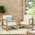 thumbnail image 3 of Noble House Biljon Transitional Acacia Wood Solid Print Club Chairs with Cushions, Brown / Beige Set of 2, 3 of 9