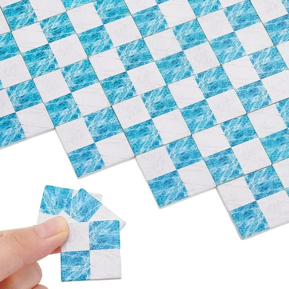 30Pcs Miniature Dollhouse Flooring Mini Wooden Dollhouse Floor Boards Mini Square Wood Floor Dollhouse Furniture Wallpaper Accessories Self Adhesive Dollhouse Floor(Light Sky Blue) Blue